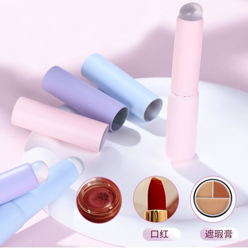 Atualização Silicone Lip Brush com tampa, angular corretivo escovas, Lip Balm, Lip Gloss, cabeça redonda, batom, pincéis de maquiagem, 3pcs
