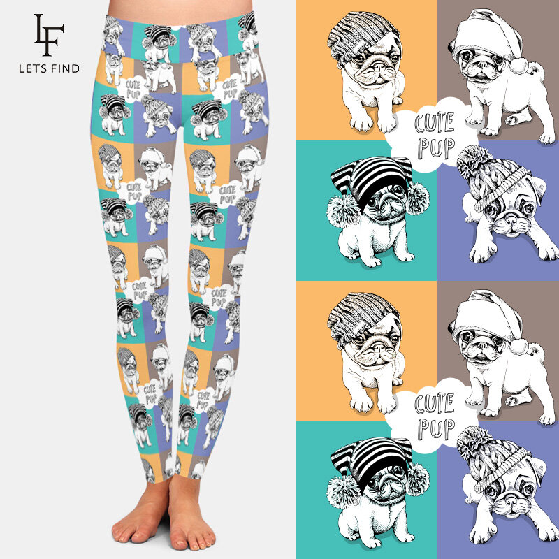 Moda nova 3d dos desenhos animados bonito do cão impressão leggings femininas de cintura alta elástico leite seda casual leggings