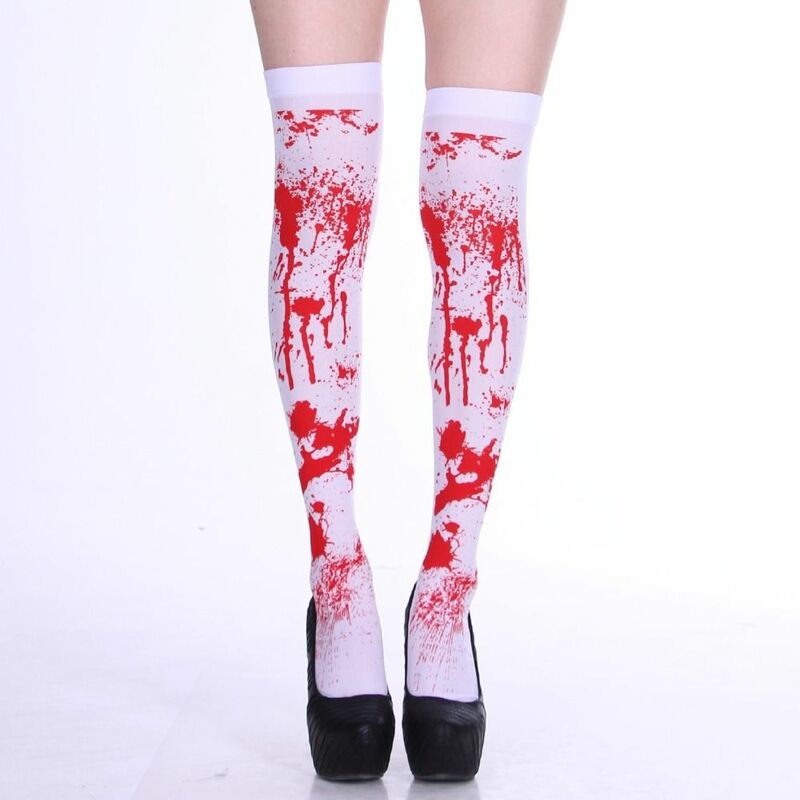 Calcetines largos de algodón por encima de la rodilla, medias ultrafinas teñidas de sangre, Cosplay de Halloween, 1 par