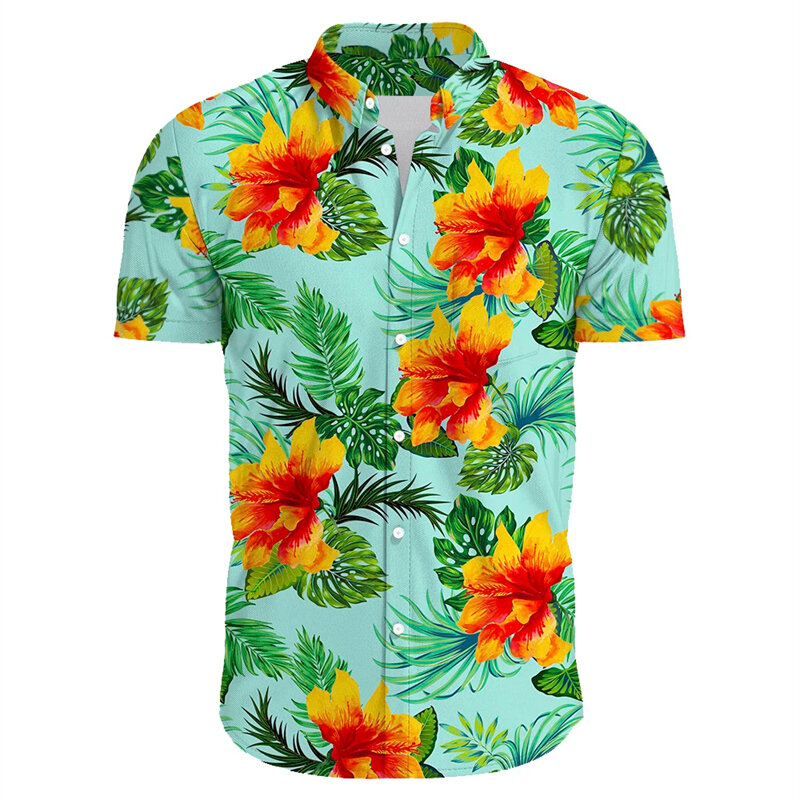 Camisa havaiana justa masculina de botão, blusa de manga curta, camisas de praia, o melhor presente para homens, verão