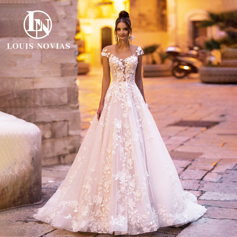 LOUIS NOVIAS 여성용 로맨틱 웨딩 드레스, 2024 오프 숄더 백리스 아플리케, 연인 웨딩 가운