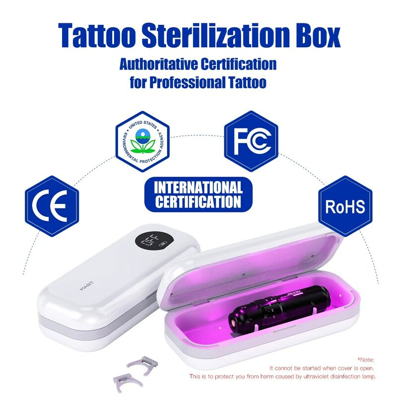 Kotak sterilisasi tato tiang, untuk mesin tato keamanan UVA + UVC LED sinar Ultraviolet 99.99% tingkat pembunuh kuman pasokan tato