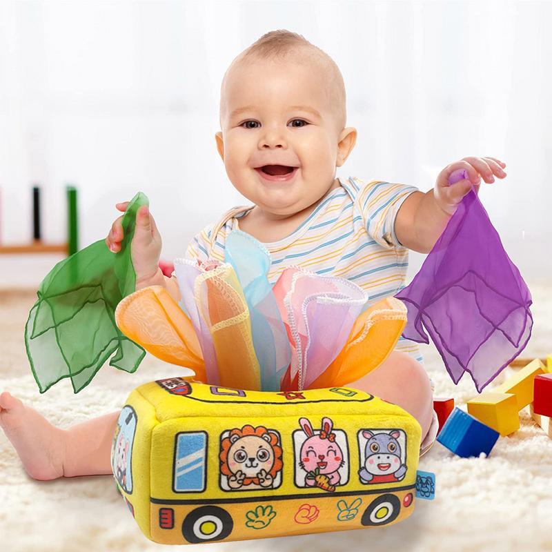 Boîte à mouchoirs en peluche douce et froissée pour garçons et filles, jouets mentaires oriels carrés Montessori, jouets pour nouveau-nés