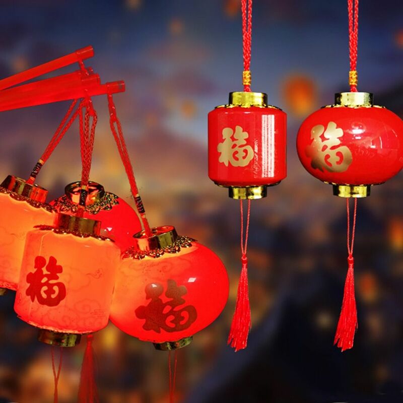 Świecąca noworoczna przenośna latarnia antyczna chińska świąteczny lampion wiosenna LED Fu Zi czerwona latarnia zabawka dla dzieci