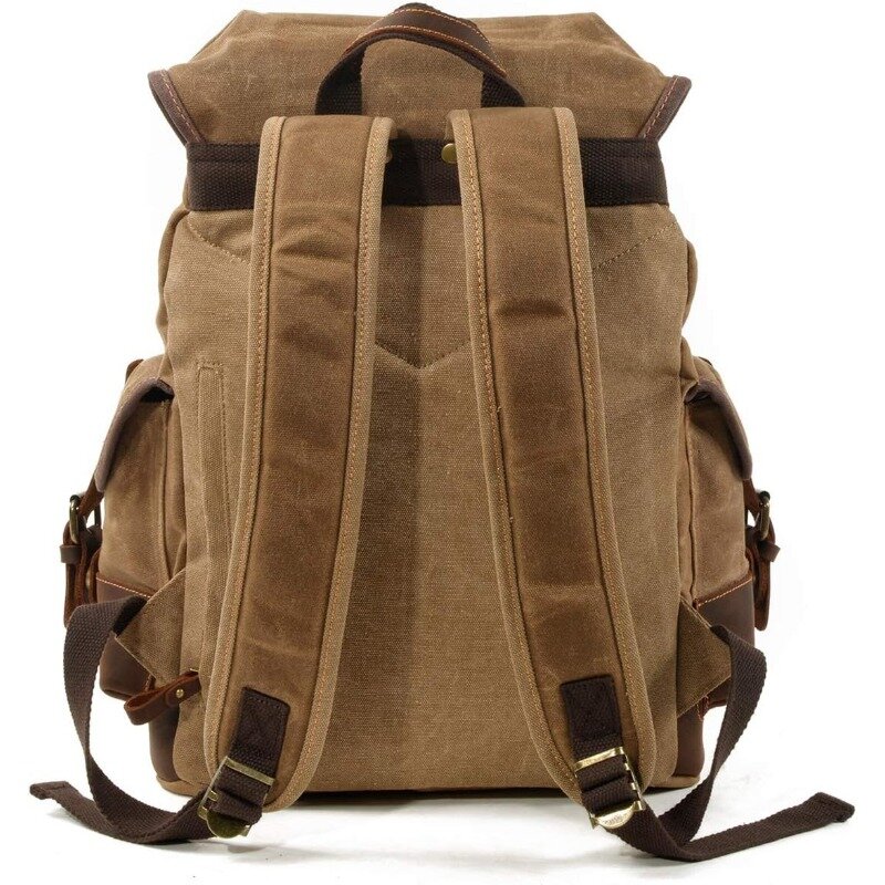 Travel Backpack, Genuine Leather-Waxed Canvas Shoulder Hiking Rucksack