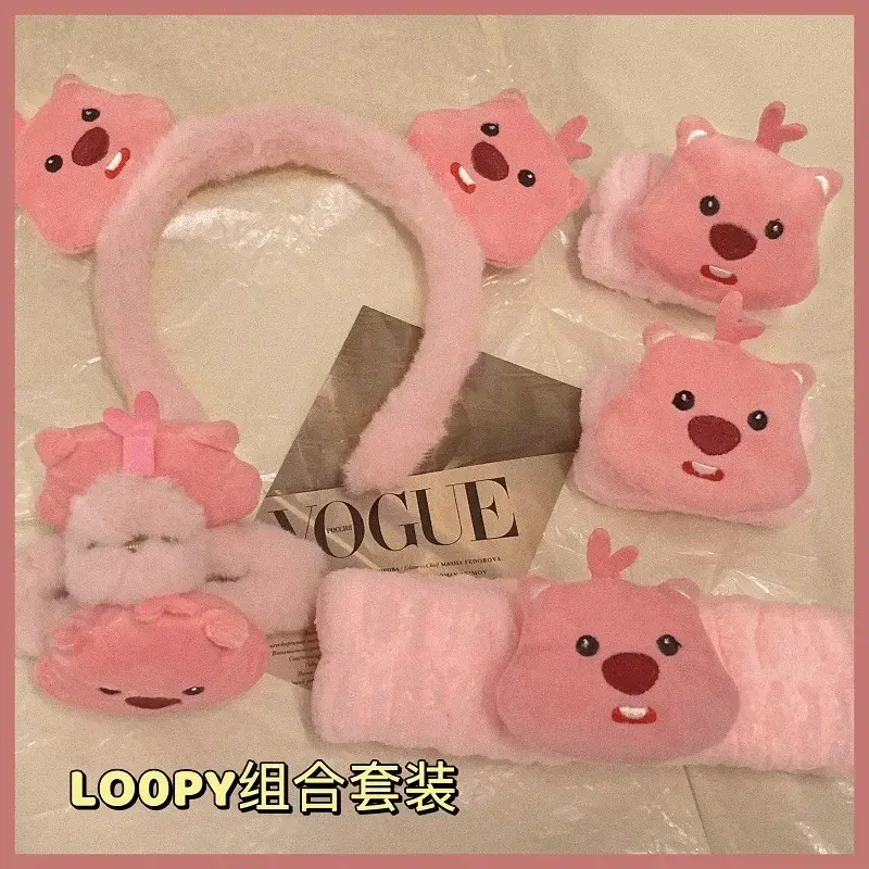 Kawaii Pink Plush Loopy Hair Band Rope Beaver Hair Clip Sweet Hair Hoop Cute Cartoon accessori regalo accessori Anime