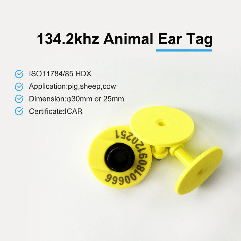 X10pcs ป้ายติดหูสัตว์ RFID ที่มีปุ่ม HDX 11784/5เครื่องหมายป้ายติดหูสัตว์สุกรอิเล็กทรอนิกส์มีปุ่ม HDX สำหรับเลี้ยงหมูวัวแกะ