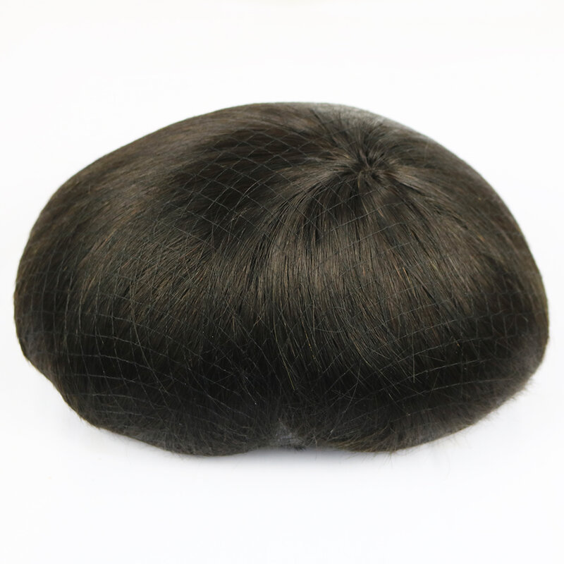 Pirang coklat pria 100% rambut manusia Mono bersirkulasi rambut palsu PU/NPU pilihan Sistem prostesis pengganti rambut manusia