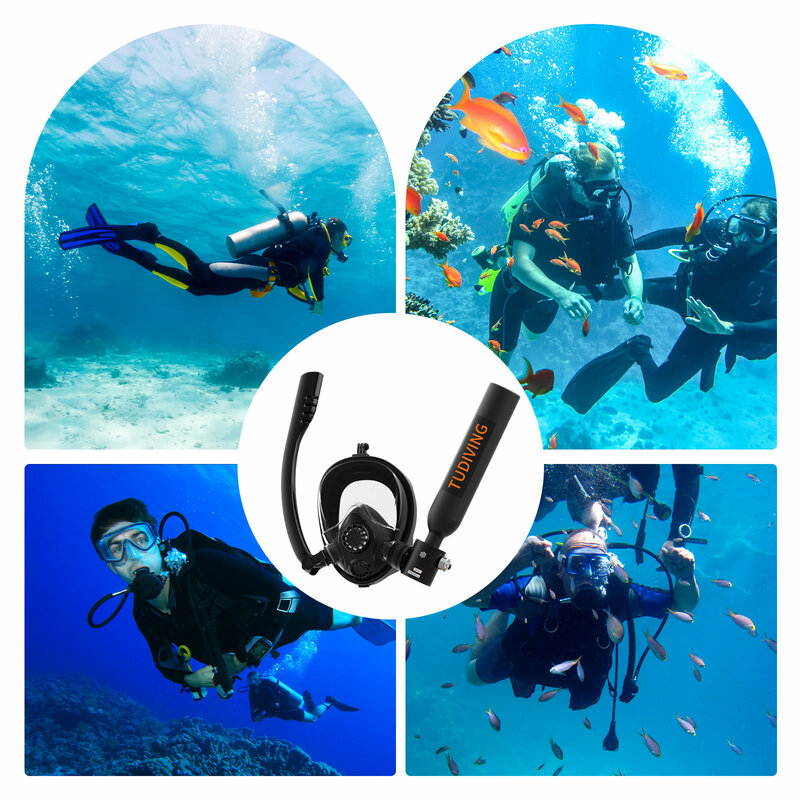 TUDIVING-0.5L Set di serbatoi per immersioni subacquee, Mini bombola di ossigeno con maschera per snorkeling a pieno facciale, Kit portatile per immersioni subacquee