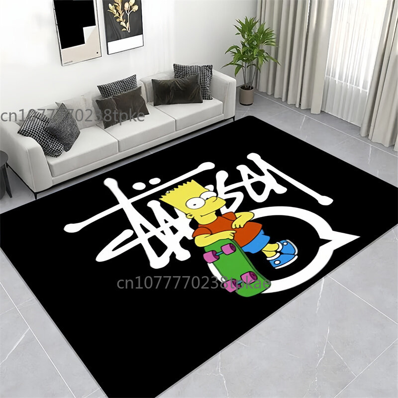 SS-Stussy-Grand tapis imprimé avec logo 3D, tapis créatif rétro, salon, chambre à coucher, canapé, décoration d'intérieur, sol