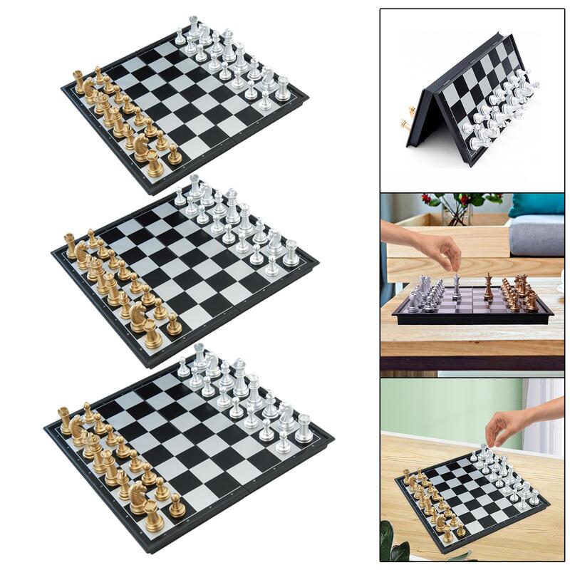 International Chess Game with Folding Chess Board Travel Toy Interactive Toys Chess Board Set Travel Chess Set for Adults Kids