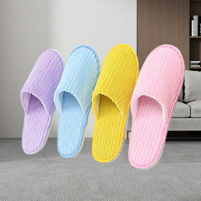 Coral Fleece Women Men Disposable Slippers One Time Use Closed Toe Non-slip Hotel Slippers High Quality Travel Bathroom Slippers