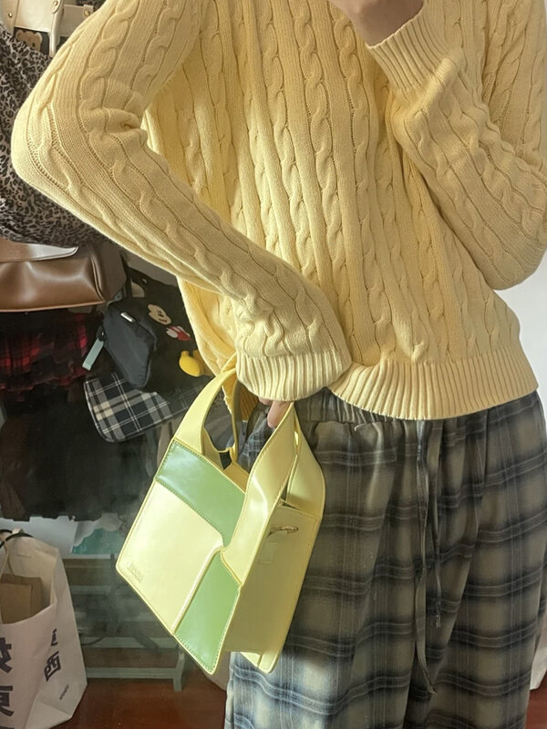 Женский трикотажный свитер с круглым вырезом, желтый облегающий пуловер из хлопка, Милый Винтажный джемпер в уличном стиле, Y2K, осень