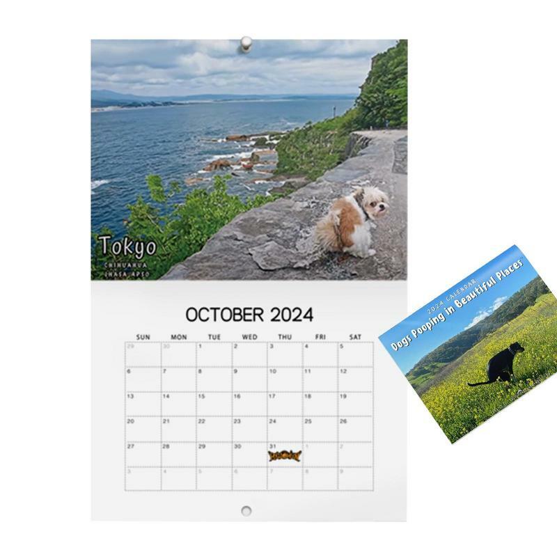 Calendario con diseño de perro para sala de estar, Calendar duradero de 12 meses con diseño divertido para caca de perro, refrigerador, sala de estudio y dormitorio, 2024