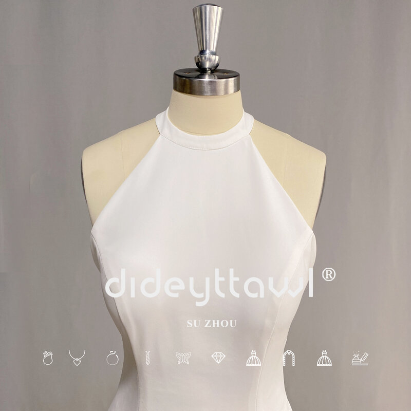 DideyttaSel-背中の開いた人魚のウェディングドレス、ホルタークレープ、ノースリーブ、スイープトレイン、シンプルな花嫁のドレス