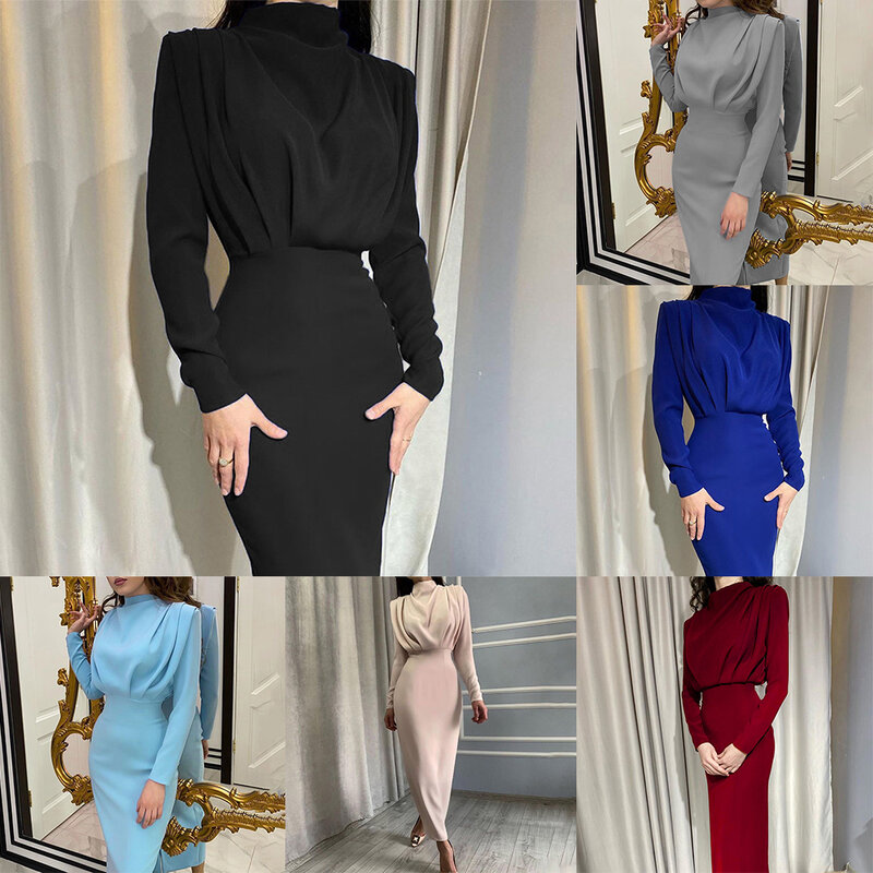 Elegant Women's Cocktail Club Wrap Dress, Long Sleeve Bodycon Maxi Dress, Perfect for Evening Events, Various Colors