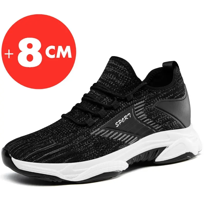 Spring and Summer Inner Height Increasing Shoes Men's 8cm Sports Increase 8cm Casual Shoes Weave Mesh Breathable Elevator Shoes