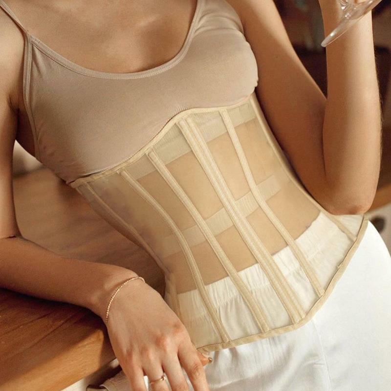 Faja de cintura transparente para mujer, malla transpirable, sección delgada, longitud media, 28-31cm