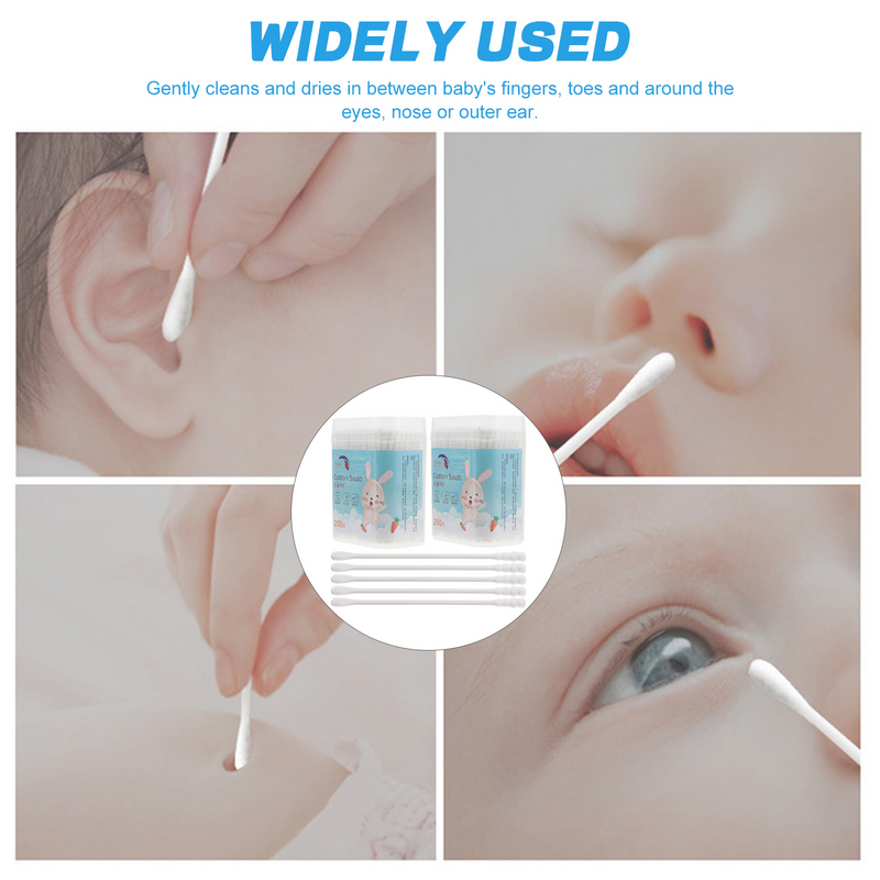 400 buah/2 kotak kapas bayi alami kapas bulat ujung kepala Spiral serbaguna kapas bud untuk telinga bayi hidung bersih (putih)