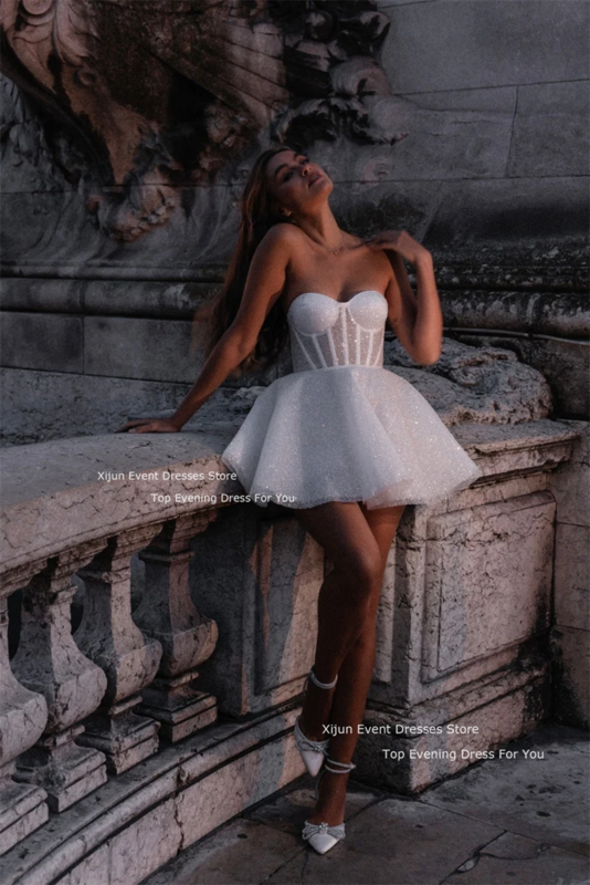 Женское свадебное платье без рукавов Xijun, блестящее короткое фатиновое платье невесты, бальное платье для выпускного вечера, 2019