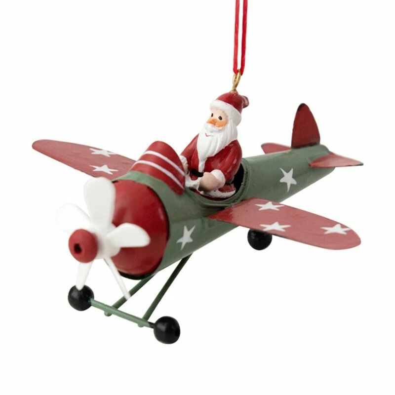 1Pcs Retro Iron Christmas Pendant Antique Style Santa Claus Airplane Christmas Tree Hanging Decoration Ornaments Party Decor