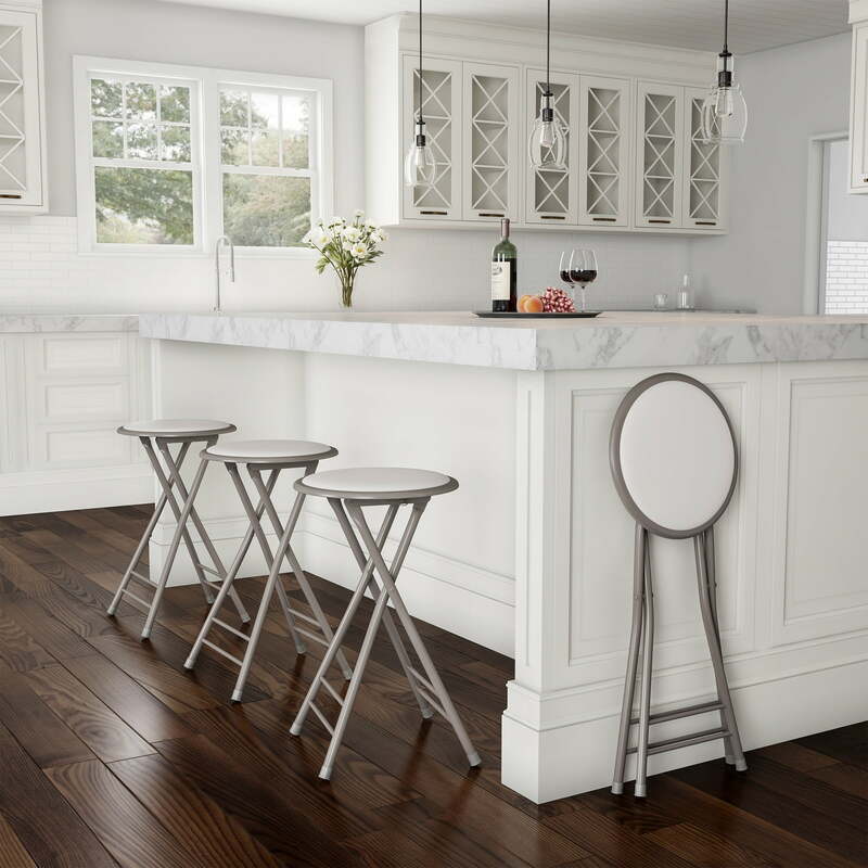 Cadeiras de bar dobráveis para cozinha, fezes de altura contrária, branco, resistente, 24 in