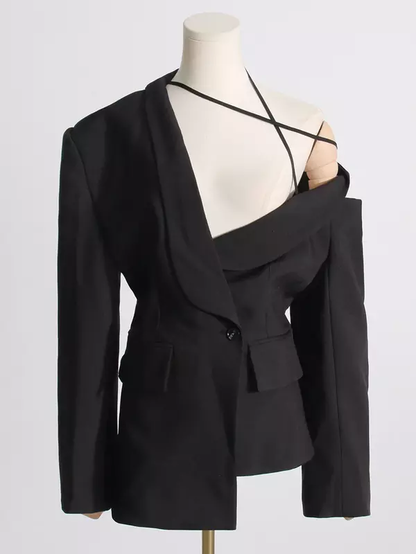 Traje Sexy para mujer, chaqueta Formal de oficina, traje de negocios, ahuecado, hombros descubiertos, abrigo de chica caliente, 1 pieza