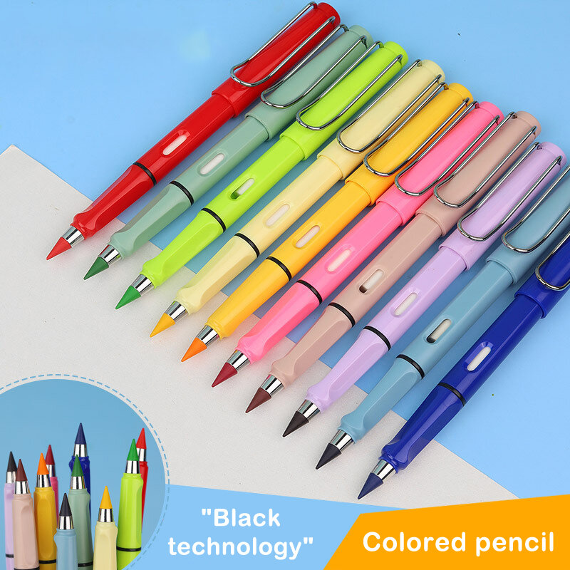 Lápis de chumbo colorido apagável, lápis eterno infantil, não há necessidade de afiar, desenho, 12 cores
