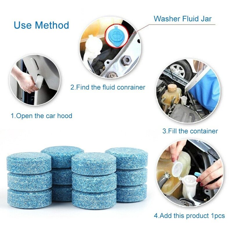 100pcs Solid Cleaner compresse effervescenti per auto detergente per parabrezza detergente per wc in vetro detergente per spruzzi d'acqua accessori per auto