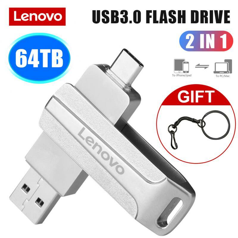 Lenovo 2 In 1 TYPE-C USB Flash Drive 2TB Rotatable OTG Lightning Memory Stick 128GB USB 3.0 Pen Drive High Speed Flash Disk 1TB