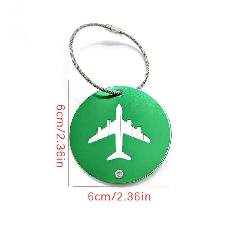 Tag bagasi bundar bahan Aloi aluminium untuk pesawat, aksesori perjalanan untuk pria dan wanita, Tag kartu ID untuk koper bagasi