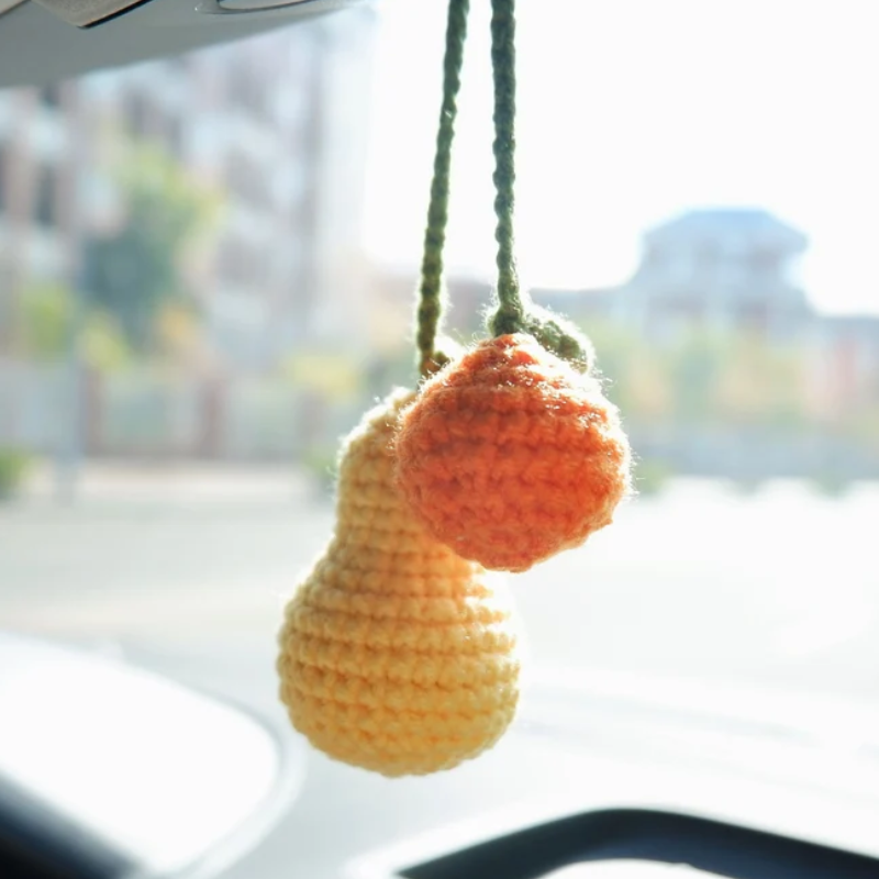 Novelty Cute Fruit Car Decor Hand Woven Knitted Pendant Portable Car Decoration Gifts, Key Chain, Hanging Purse, Car Party Favor