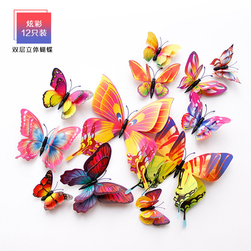 Motyl naklejki na ścianę 3D motyle dekoracja ślubna magnes naklejki naklejka dekoracyjna kolorowa naklejka pcv