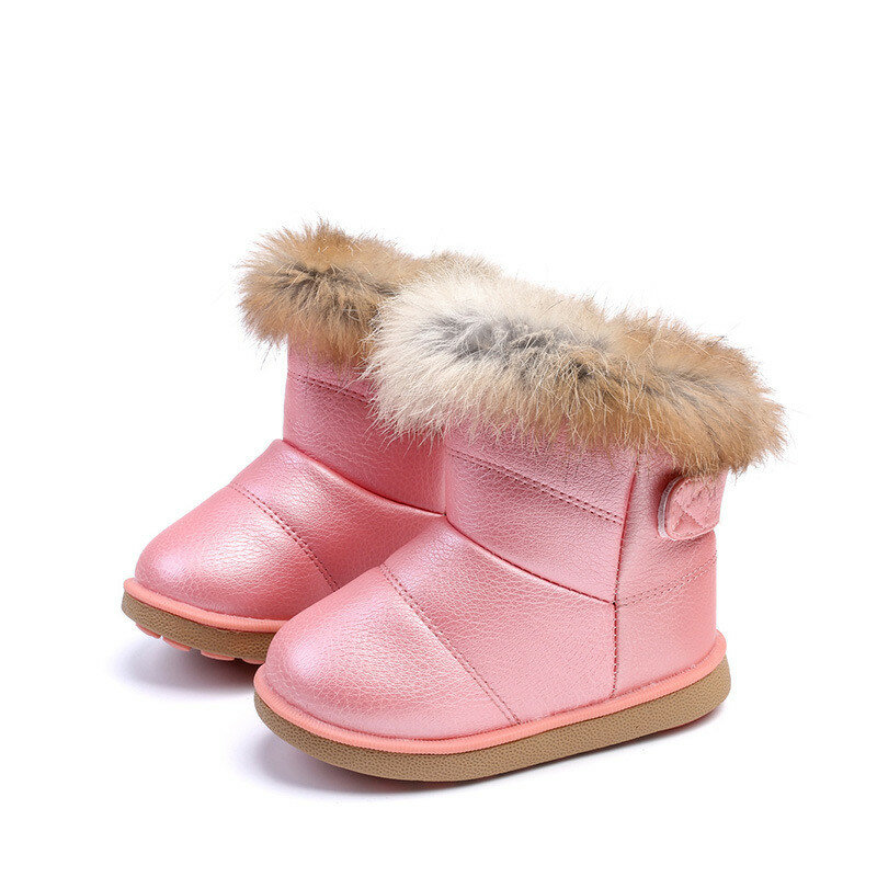 Женские ботинки, детские теплые зимние ботинки с подкладкой из кроличьего меха, водонепроницаемые Нескользящие ботинки из искусственной кожи на мягкой подошве
