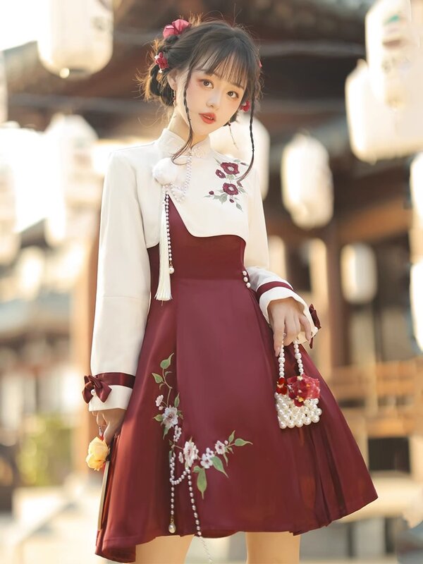 فستان هانفو الأصلي للنساء ، تحسين العناصر الصينية اليومية ، النمط الصيني الجديد ، نمط الربيع والخريف