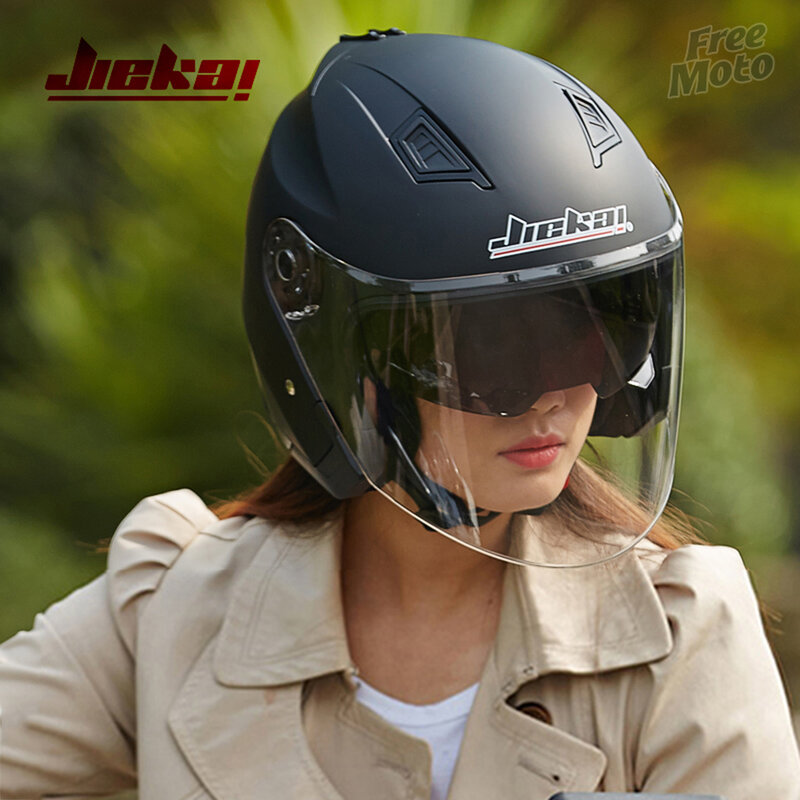 Jiekai helm roller elektrische motorrad motor van männer frauen vintage doppel visier helme geeignet für vier jahreszeiten M-XL #