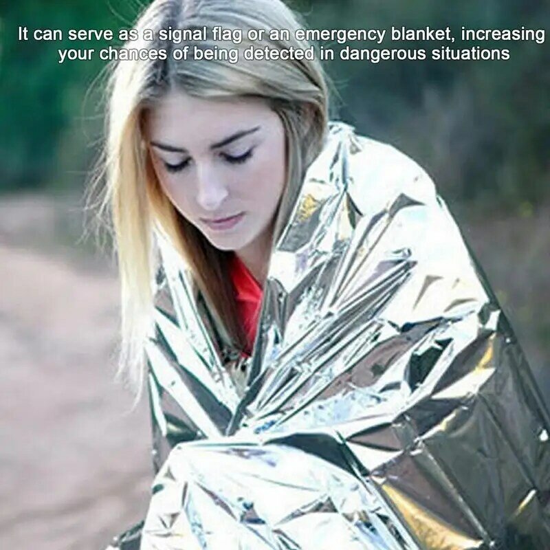 Emergency Blanket 3 Sizes Outdoor Survival Blankets Emergency Thermal Poncho Lightweight Bright Portable Reflective Blanket