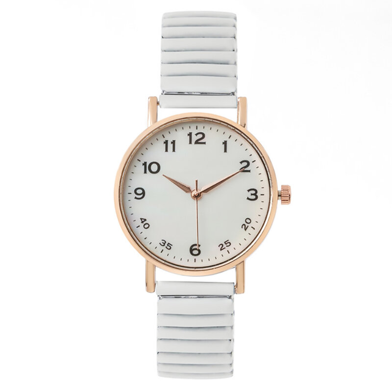 Relógio de rosto branco digital simples feminino, relógio de quartzo feminino, casual, aço inoxidável, alça elástica, moda, relógio de vestido, novo, luxo