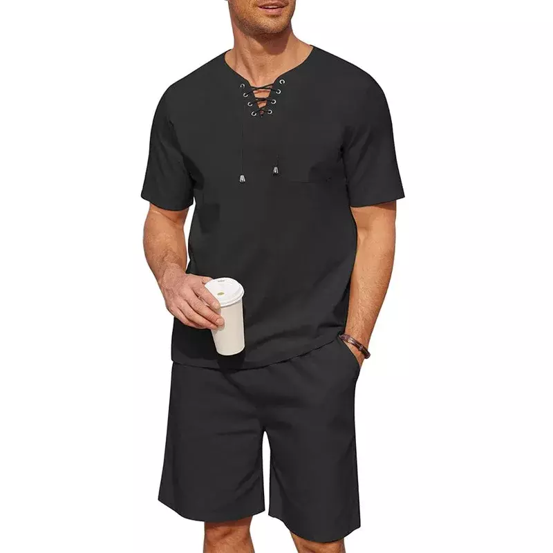 Conjunto de camiseta con estampado callejero para hombre, traje informal de manga corta, moda de verano, 2024