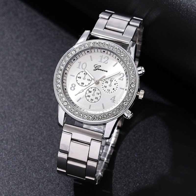 6 Stuks Set Luxe Horloge Vrouwen Ring Ketting Oorbellen Strass Mode Polshorloge Vrouwelijke Casual Dames Horloges Armband Set Klok
