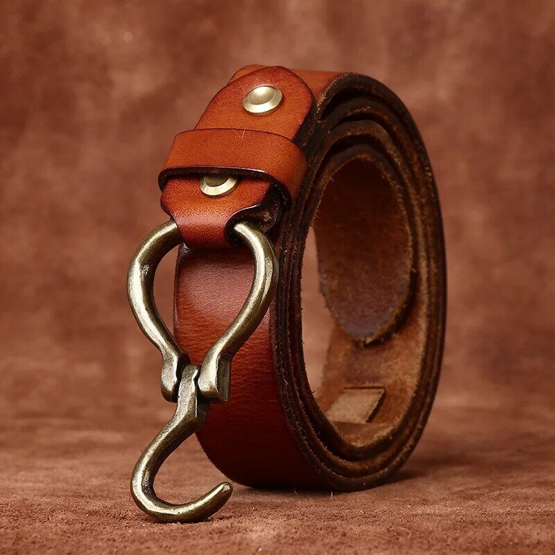 3.3CM Genuine Leather Belt Men Luxury Strap Male Belt New Fashion Pure Cowhide Copper Hook Buckle Designer Retro High Quality
