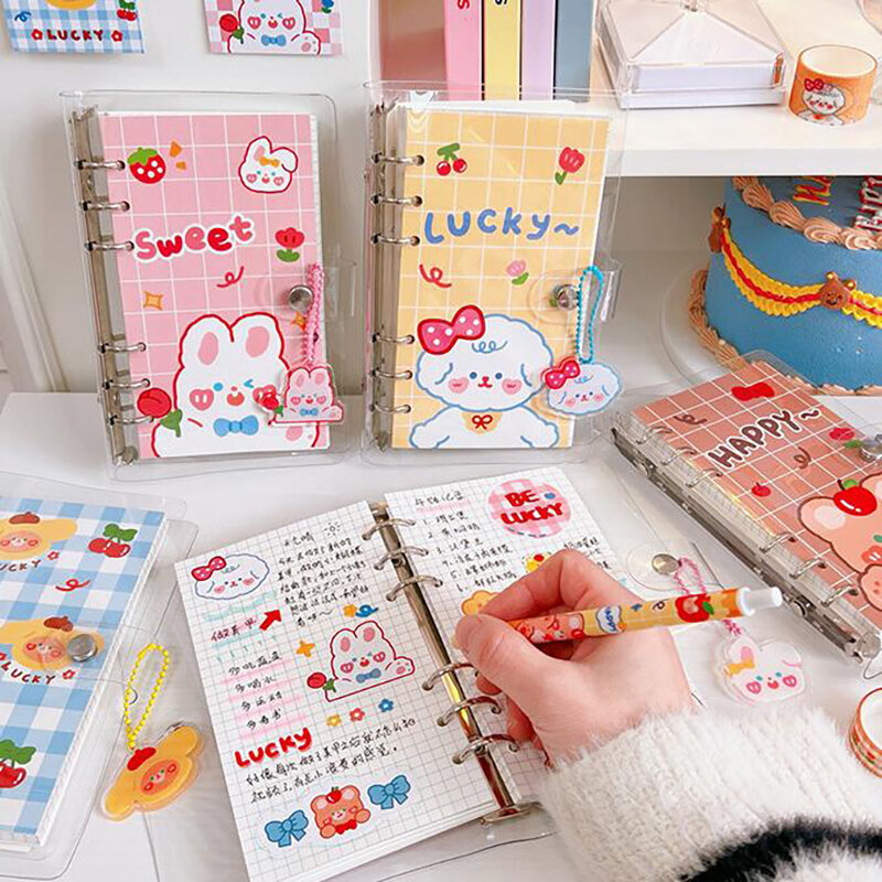 Cuaderno de carpeta de 6 anillas Kawaii, planificador de diario de hojas sueltas, papelería coreana, organizador de horario portátil, escuela y oficina