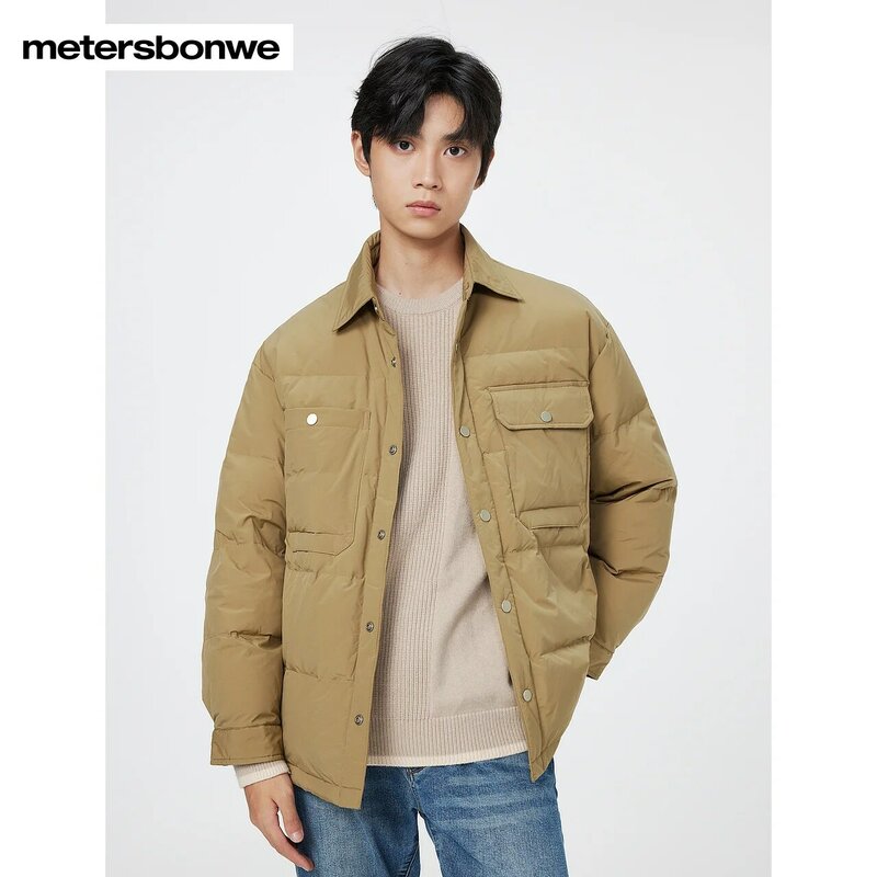 Metersbonwe-メンズベーシックダウンジャケット、ラペルカラーのパーカーコート、暖かいジャケット、ゆったりとしたアウター、ブランドトップス、新しいファッション、2023