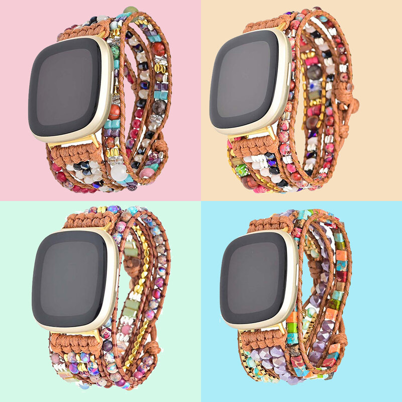 Natural Gemstone Bohemian Bracelet For Fitbit Versa 1 2 3 4 Strap Watchband Bead Wristband For Fitbit Versa Lite/Sense 2 Band