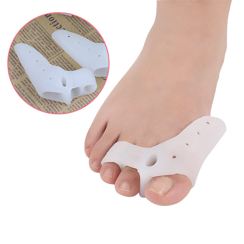 Set korektor Gel silikon pelindung jari kaki, tiga lubang, pemisah jari kaki, pelindung Valgus dan pengatur ibu jari