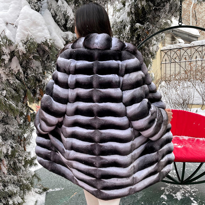 Vrouwen Winter Kleding Echte Konijn Bontjas Vrouwen Natuurlijke Rex Konijnenbont Jas Mode Chinchilla Bont Nieuwe Stijl