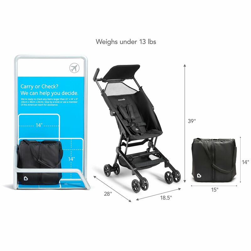 Neuer ultra kompakter leichter Kinderwagen für Babys, Kleinkinder und Kinderwagen-Organizer-Tasche, schwarz