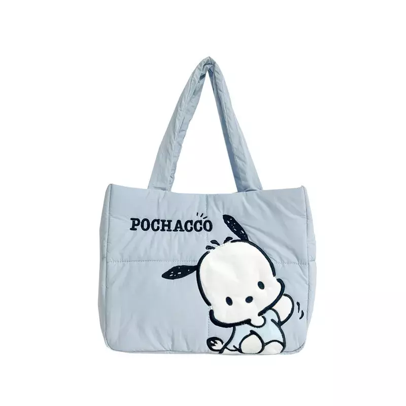 2024 New Sanrio Handbag Cartoon Cute Down Fabric Kuromi Tote Bag Shoulder Pacha Dog Cute Stationery Bag Large Capacity Handbag