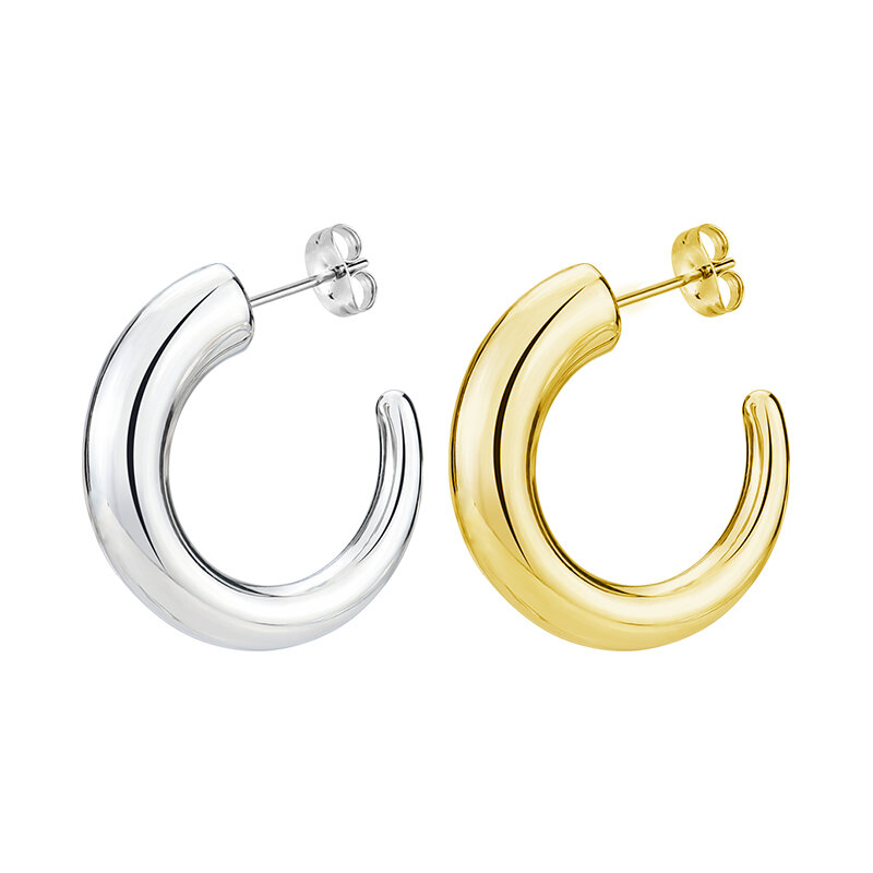 C-Shaped Retro Hollow Earrings With Large Circle Earrings Women's Stainless Steel Harbor Wind Earrings Drop Semi-Round