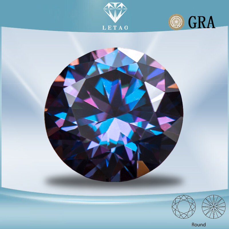 Rodada Moissanite Corte Pedra, Laboratório Criado Gemstone, Diamante Fazer Jóias, Certificado GRA, Imperial Cor Roxa